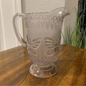 Vintage EAPG Lavender Butterfly Glass Water Pitcher